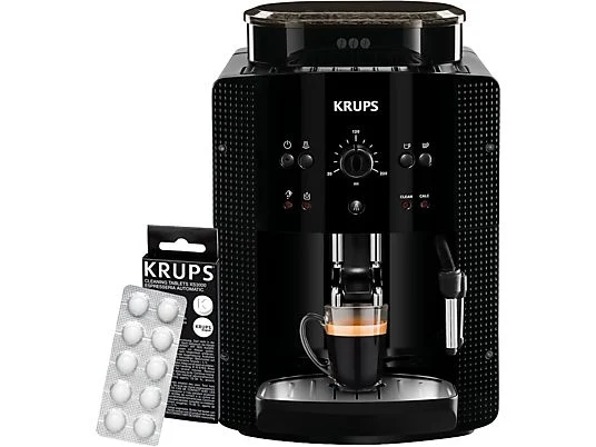 Machine à café automatique avec broyeur - Krups Roma EA81K870, 1450 W, 15 bars, 1,7 L, 3 températures, 2 tasses, Système Thermoblock, Kit de nettoyage inclus, Noir